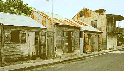 Marie-Galante, weathered houses, Grand Bourg